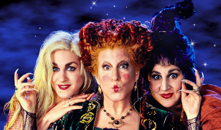 poster for disney's Hocus Pocus, with Bette Midler, Kathy Najimy, and Sarah Jessica Parker. Friday Film Quiz