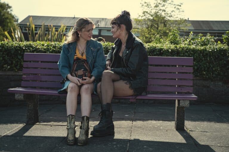 Aimee Lou Wood (left) in Sex Education