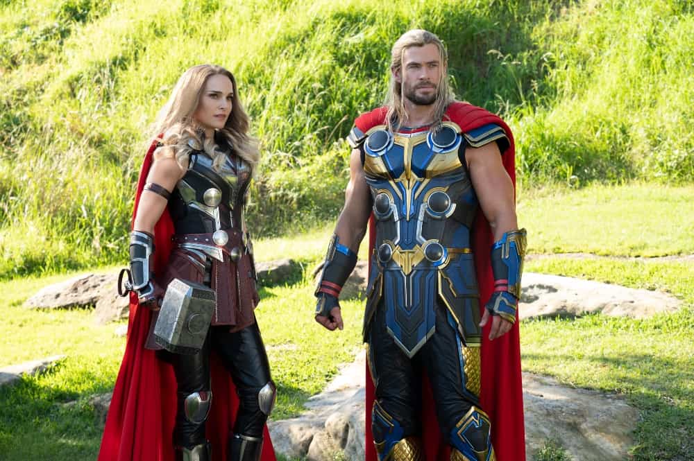 Natalie Portman and Jane Foster and Chris Hemsworth as Thor in Thor: Love And Thunder