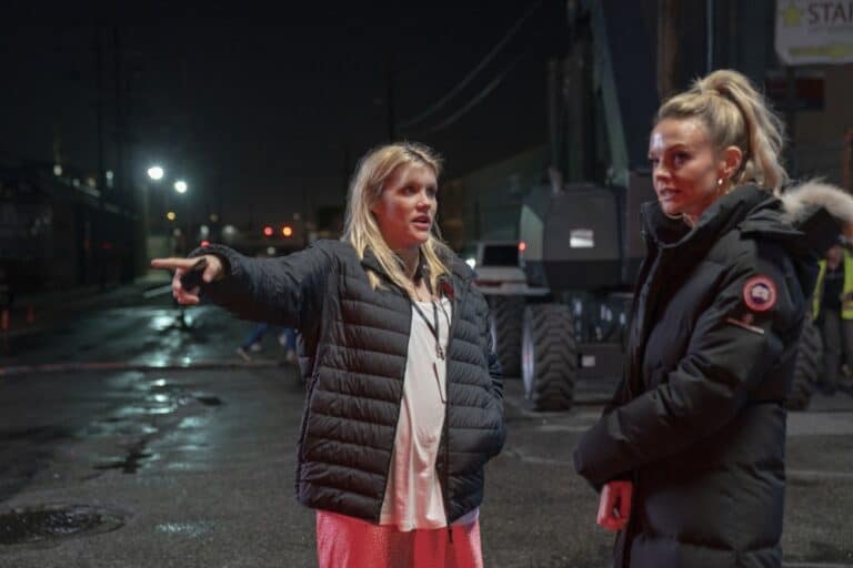 Emerald Fennell (left) and Carey Mulligan on the set of Promising Young Woman