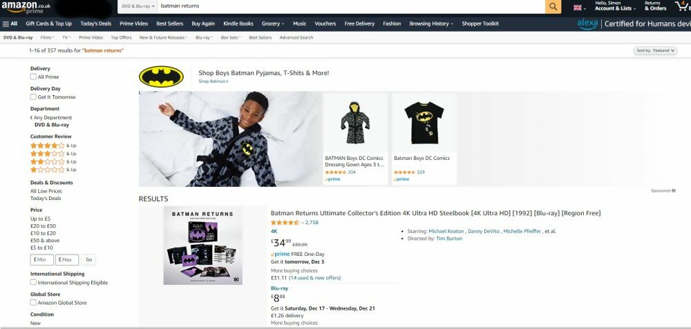 Amazon: Batman listing with massive typo