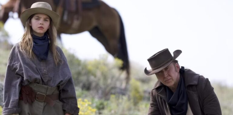 Ryan Kiera Armstrong as Brooke and Nicolas Cage as Colton Briggs in The Old Way.
