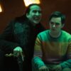 Nicolas Cage as Dracula and Nicholas Hoult as Renfield in Renfield.