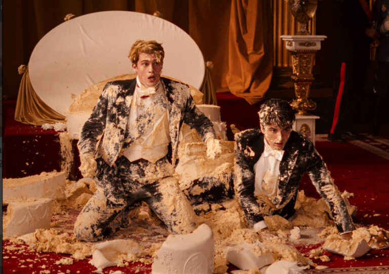 Nicholas Galitzine and Taylor Zakhar-Perez as Henry and Alex in Red, White & Royal Blue.