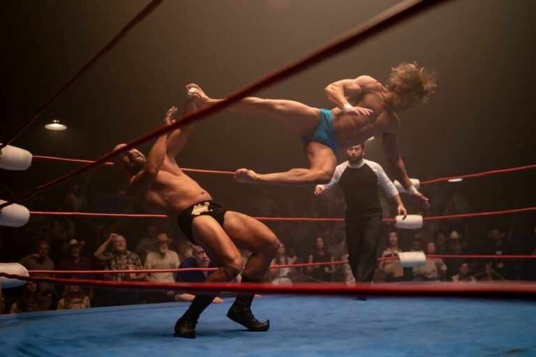 Two men wrestling in A24's The Iron Claw