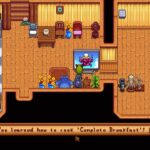 Stardew Valley screenshot saying 'You learned how to cook complete breakfast'.