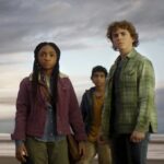 Left to right: Leah Sava Jeffries as Annabeth, Aryan Simhadri as Grover and Walker Scobell as Percy in Percy Jackson And The Olympians.