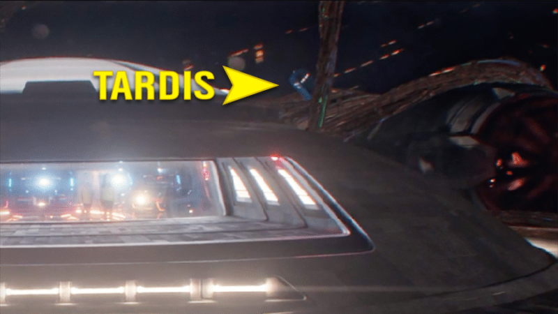 A screenshot suggesting the TARDIS appearing in Star Trek: Strange New Worlds