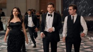 The cast of Now you see me 3 in smart dress - Ariana Greenblatt, Jesse Eisenberg and Dave Franco
