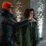 Corin Hardy and Dafne Keen on the set of Whistle.